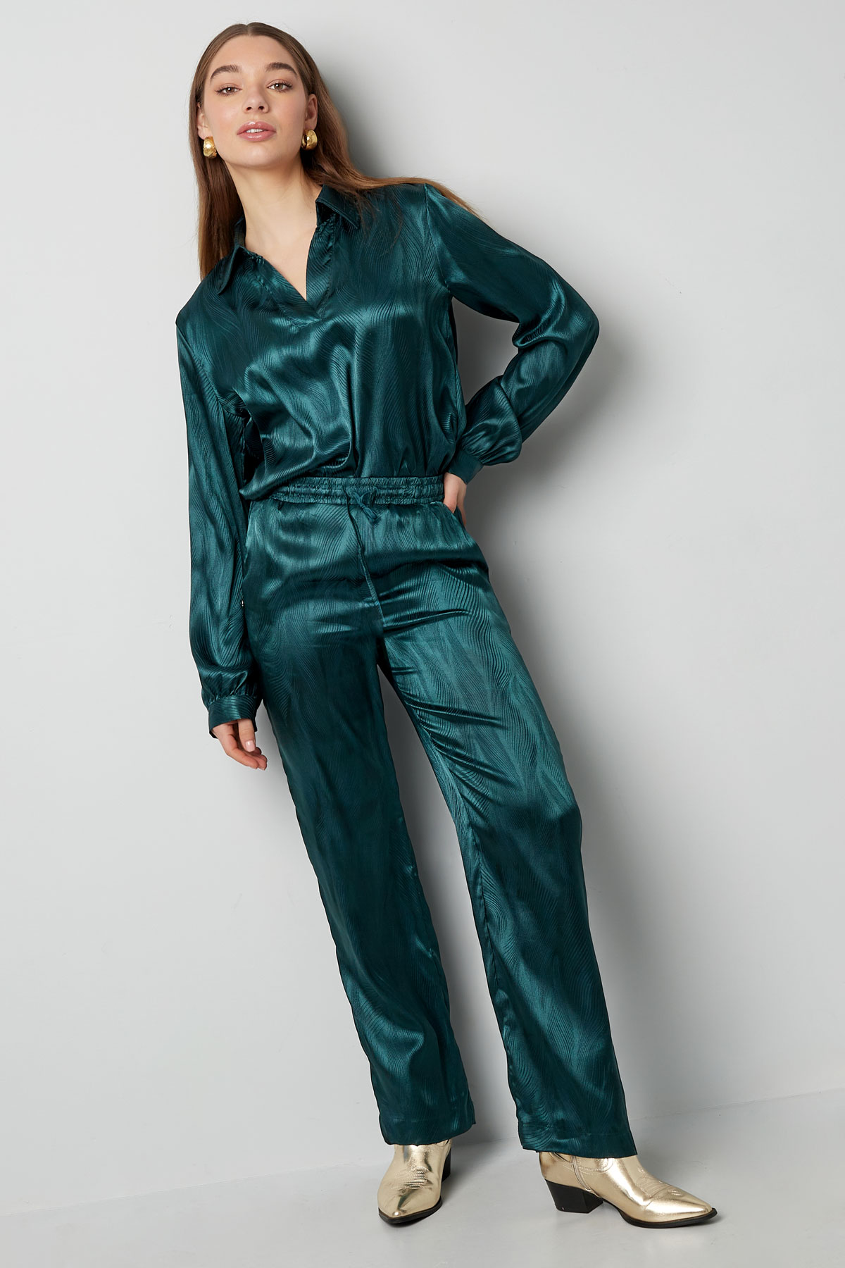 Satin blouse with print - dark green - M h5 Picture6